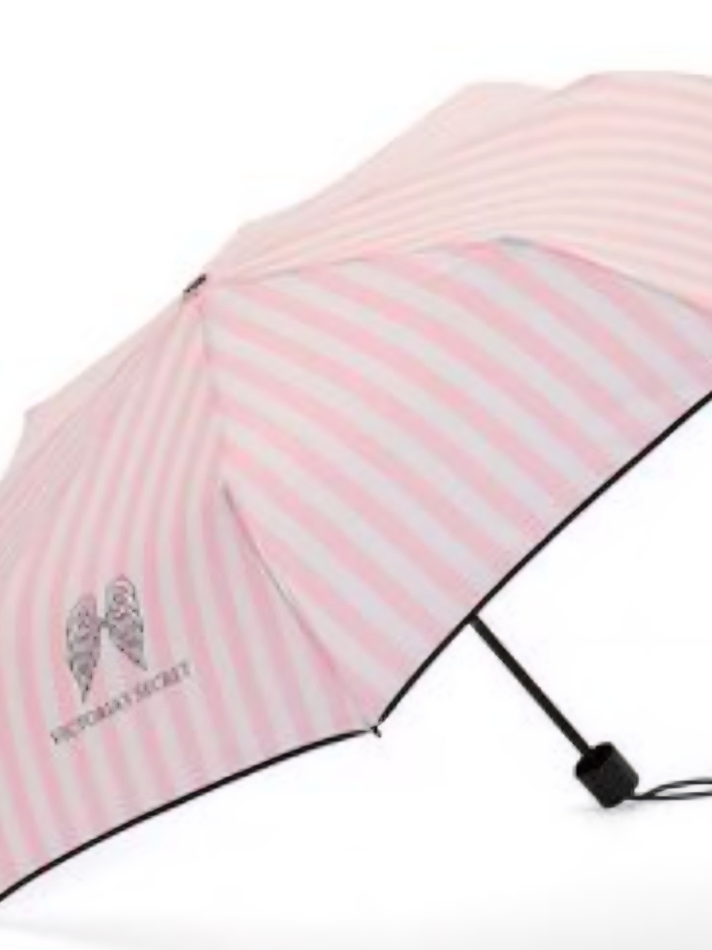 Victoria's Secret Pink & White Striped Travel Umbrella with Angel Wings Logo Nwt